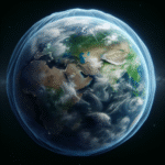 An illustrated depiction of Earth surrounded by a protective, yet thin, atmospheric layer, showcasing both the beauty and fragility of our planet's climate system.