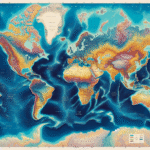 A detailed map showing the five oceans with blue shades and labeled continents.