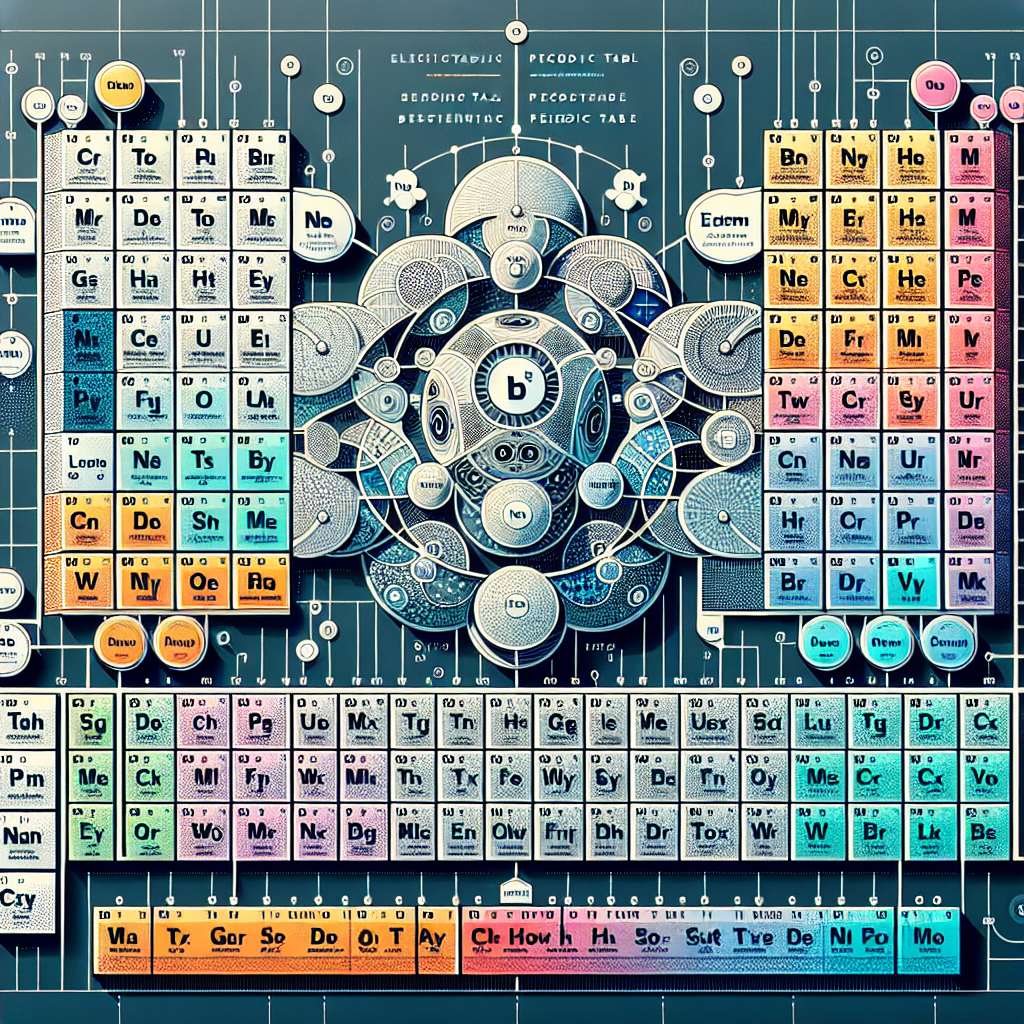 An intricate and modern design of the periodic table, highlighting its structure and colorful elements.